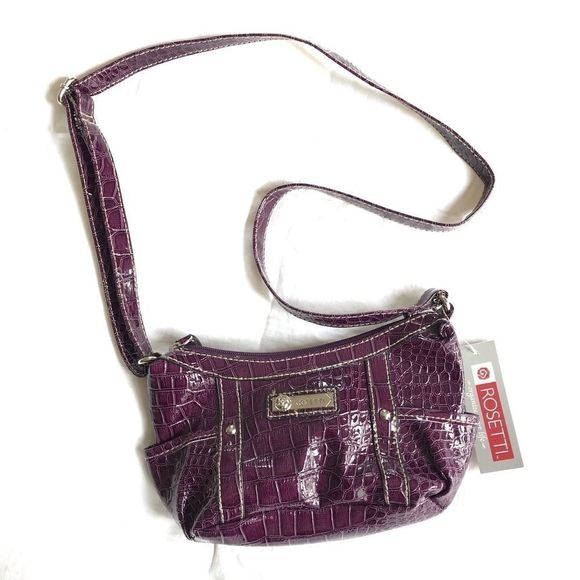 🆕 VEGAN FAUX CROCODILE LEATHER grape pub to club mini handbag Rosetti - Picture 2 of 8